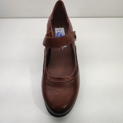 ZAPATO CORREA CON TACON COMODO Y SUELA DE GOMA CUERO