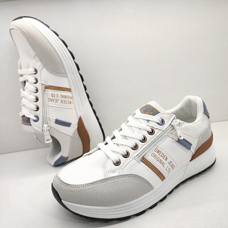 SWEDEN ZAPATILLA CASUAL VESTIR CORDON Y CREMALLERA RETRO MODA BLANCO