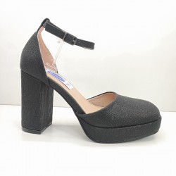 ZAPATO FIESTA TACON ANCHO Y PLATAFORMA CON PUNTA CERRADA TOBILLERO - NEGRO