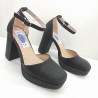 ZAPATO FIESTA TACON ANCHO Y PLATAFORMA CON PUNTA CERRADA TOBILLERO - NEGRO