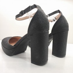 ZAPATO FIESTA TACON ANCHO Y PLATAFORMA CON PUNTA CERRADA TOBILLERO - NEGRO