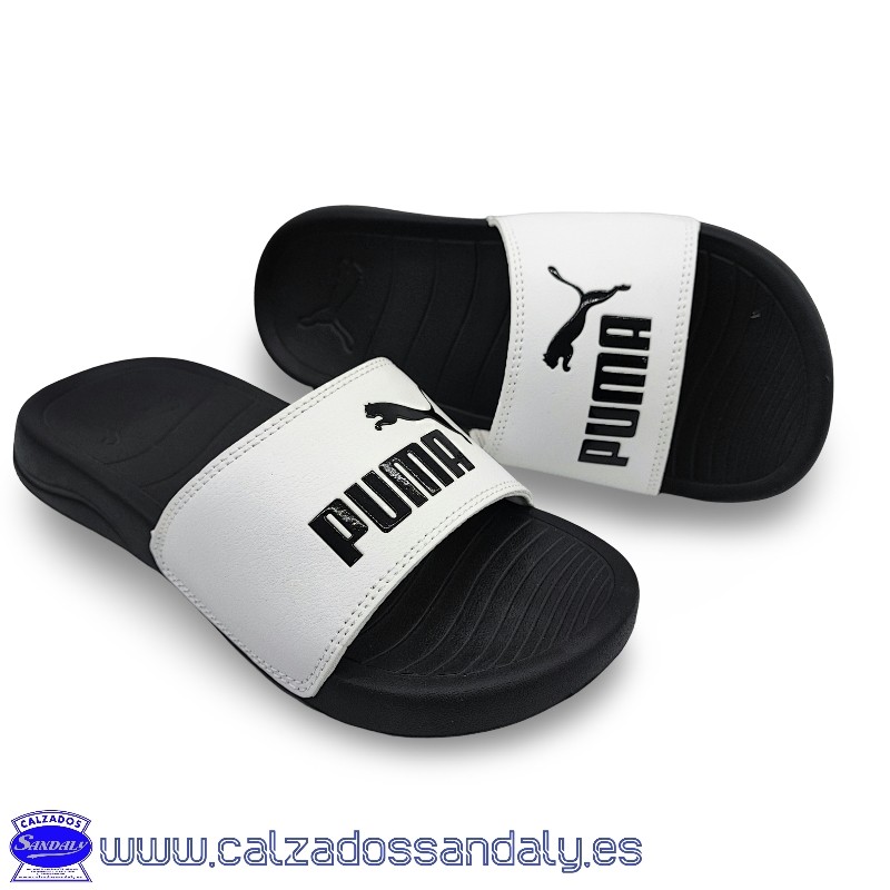 PUMA CHANCLA AGUA PALA ACOLCHADA Y SUELA CONFORT POPCAT 20 BLANCO / NEGRO