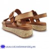 SANDALIA CUÑA CONFORT CON VELCRO DELANTE Y HEBILLA DETRAS ADAPTABLES AL PIE - BRONCE Y CUERO
