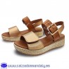 SANDALIA CUÑA CONFORT CON VELCRO DELANTE Y HEBILLA DETRAS ADAPTABLES AL PIE - BRONCE Y CUERO