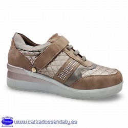 MYSOFT ZAPATO CASUAL VESTIR CONFORTABLE CON VELCRO Y CORDON ELASTICO - TAUPE