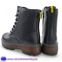 BOTA MILITAR TERMANS PLATAFORMA CORDON Y CREMALLERA NEGRO