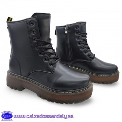 BOTA MILITAR TERMANS PLATAFORMA CORDON Y CREMALLERA NEGRO