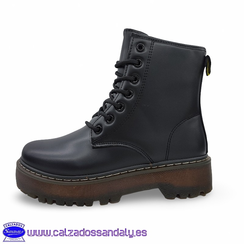 BOTA MILITAR TERMANS PLATAFORMA CORDON Y CREMALLERA NEGRO