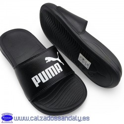 CHANCLA PUMA AGUA Y DESCANSO PALA ACOLCHADA Y SUELA CONFORT - POPCAT 20 NEGRO / BLANCO
