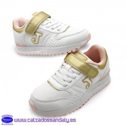 ZAPATILLAS JOMA COLEGIAL DE LINEA VESTIR CON CORDONES ELASTICOS Y VELCRO - BLANCO / DORADO