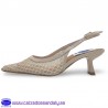 ZAPATO FIESTA PUNTA FINA Y TACON BAJO COMODO PARA VESTIR DESTALONADO CON HEBILLA - BEIGE -