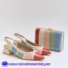 ZAPATO FIESTA PUNTA FINA Y TACON BAJO COMODO PARA VESTIR DESTALONADO CON HEBILLA EN MULTICOLOR