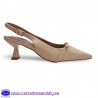 ZAPATO FIESTA PUNTA FINA Y TACON BAJO COMODO PARA VESTIR DESTALONADO CON HEBILLA Y LAZO DECORATIVO - NUDE