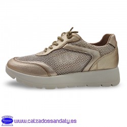 ZAPATO ZAPATILLA CON SUELA CONFORT CON CORDON ELASTICO PARA NO ATARSE LOS ZAPATOS - DORADO - ORO