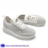 MYSOFT ZAPATILLA DE MODA CON CORDON ELASTICO Y BRILLOS, UNA ESTILO QUE DEJA HUELLA POR DONDE PASA - BLANCA / PLATA