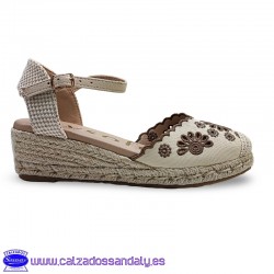 MYSOFT ESPARTEÑA DE CAÑAMO 3 CUERDAS CON PUNTA CERRADA BORDADAS Y PLANTILLA DE GEL CONFORT - BEIGE