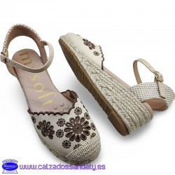 MYSOFT ESPARTEÑA DE CAÑAMO 3 CUERDAS CON PUNTA CERRADA BORDADAS Y PLANTILLA DE GEL CONFORT - BEIGE
