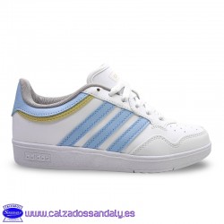 ADIDAS HOOPS 4.0 MODA VESTIR BLANCO / CELESTE CON ESTILO RETRO BASKET MODA