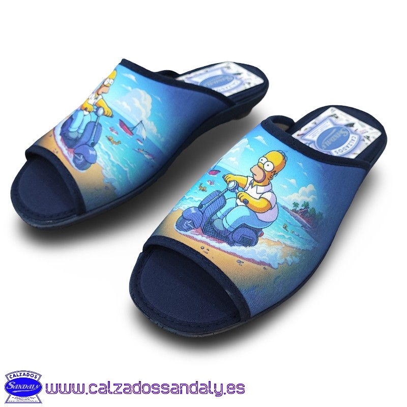 ZAPATILLA DE CASA DE PRIMAVERA / VERANO PUNTA ABIERTA - HOMER MOTO VESPA MARINO