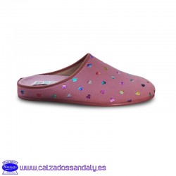 ZAPATILLA DE CASA DE PRIMAVERA / VERANO PUNTA CERRADA Y PLANTILLA CONFORT EXTRAIBLE ADAPTABLE MUJER - CORAZONES MAQUILLAJE