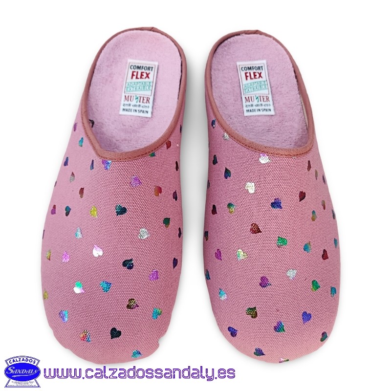 ZAPATILLA DE CASA DE PRIMAVERA / VERANO PUNTA CERRADA Y PLANTILLA CONFORT EXTRAIBLE ADAPTABLE MUJER - CORAZONES MAQUILLAJE
