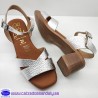 SANDALIA TACON MEDIO CONFORT CON PLANTILLA DE PIEL Y GEL Y TIRA ABIERTA DE VESTIR - PLATA - OH MY SANDALS
