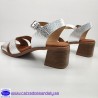 SANDALIA TACON MEDIO CONFORT CON PLANTILLA DE PIEL Y GEL Y TIRA ABIERTA DE VESTIR - PLATA - OH MY SANDALS