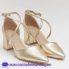 ZAPATO FIESTA PUNTA FINA CON TACON BAJO MEDIO Y TIRA CRUZADA PARA VESTIR - CAHAMPAGNE -