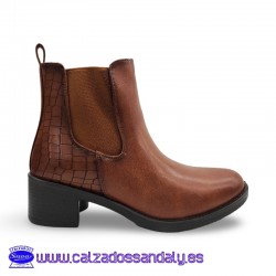 MYSOFT BOTIN LISO CON DETALLE GOMA LATERAL Y GRABADO EN EL TALON CON TACON DE GOMA ANCHO COMODO - CUERO