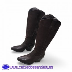 BOTA CAMPERA COMBINADA EN NAPA Y SERRAJE DE VESTIR - MARRON