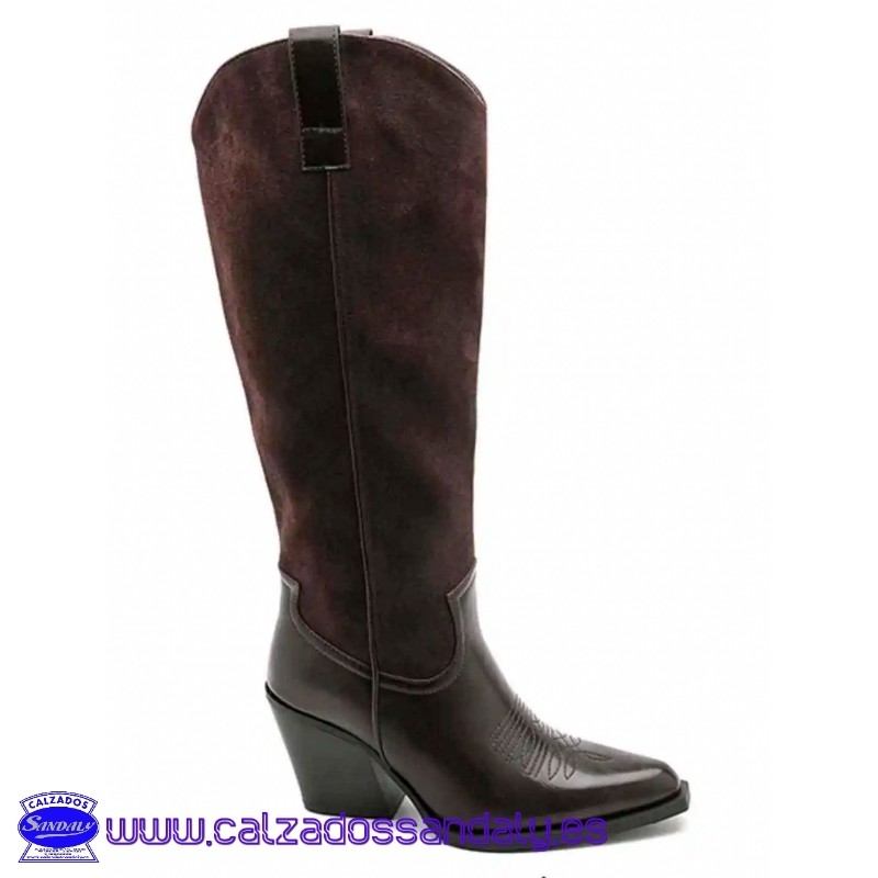 BOTA CAMPERA COMBINADA EN NAPA Y SERRAJE DE VESTIR - MARRON