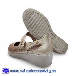 MYSOFT MERCEDITAS PERFORADA Y TIRA CON VELCRO PARA FACIL PONER Y SUELA CONFORT CON PLANTILLA MEMORY - PLATINO