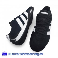 ADIDAS ZAPATILLA DE PERFIL FINO DE MODA EN PIEL DE SERRAJE NEGRO / BLANCO - ADIPISTA -