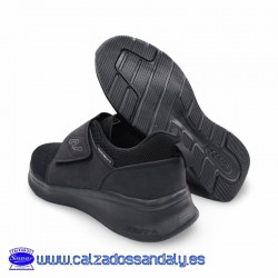 DEPORTIVO CON VELCRO PARA NO FACIL PONER - CONFORT SIN COSTURAS DELANTE PARA PIES DELICADOS Y TRANPIRABLES - NEGRO