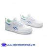 REEBOK ZAPATILLA CLASSIC ROYAL SUELA RECTA CON HORMA ANCHA - BLANCO / CELESTE