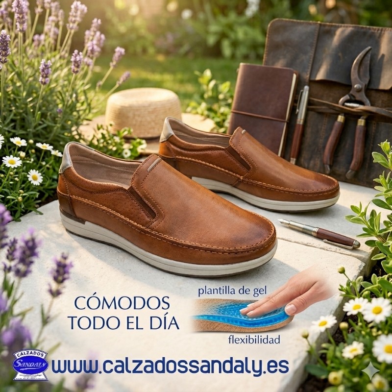 ZAPATO HOMBRE KIOWA CON GOMA PARA FACIL PONER , LIGERO Y FLEXIBLE CON PLANTILLA DE GEL FOAM - CUERO