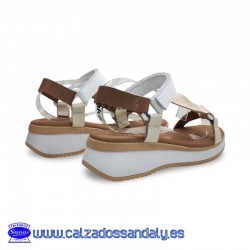 OH MY SANDALS SANDALIA CALIFORNIANA MODERNA CON PLANTILLA GEL Y SUELA CONFORT - BLANCO / BEIG