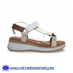 OH MY SANDALS SANDALIA CALIFORNIANA MODERNA CON PLANTILLA GEL Y SUELA CONFORT - BLANCO / BEIG