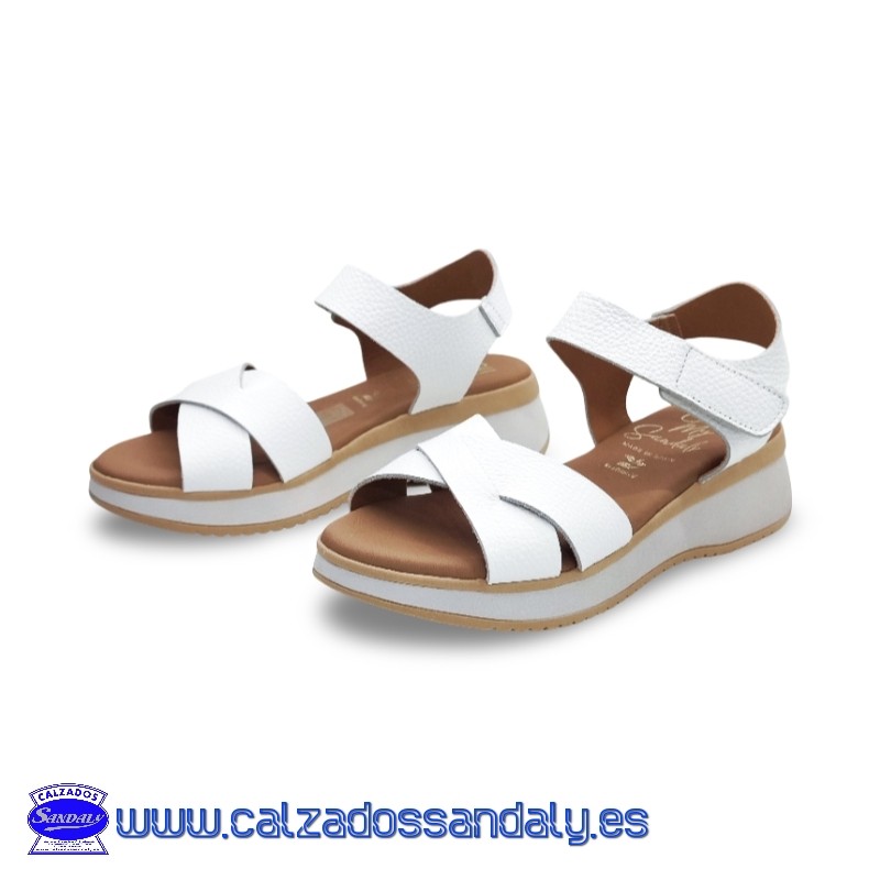 OH MY SANDALS SANDALIA TIRAS CRUZADAS EN PIEL BLANDITA CON PLANTILLA GEL Y HORMA CONFORT - BLANCO