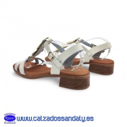 OH MY SANDALS SANDALIA TACON PLANO CON MONEDAS EN EL EMPEINE Y SUELA CONFORT FLEXIBLE Y PLANTILLA GEL - HIELO