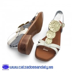 OH MY SANDALS SANDALIA TACON PLANO CON MONEDAS EN EL EMPEINE Y SUELA CONFORT FLEXIBLE Y PLANTILLA GEL - HIELO