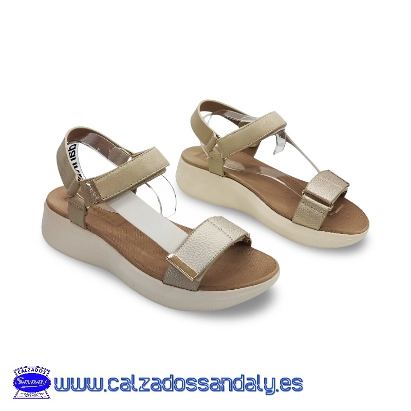 MYSOFT CALIFORNIANA CON DOBLE VELCRO ADAPTABLE AL PIE Y SUELAS CONFORT CON PLANTILLA DE FOAM - ARENA/ORO