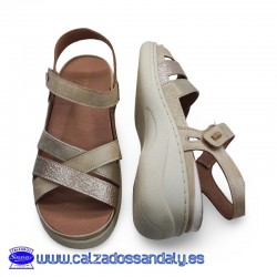 MYSOFT SANDALIA CON TIRAS CRUZADAS ANCHA DE HORMA Y PLANTILLA EXTRAIBLE PARA ADAPTAR PLANTILLAS DE PODOLOGO - BEIG