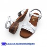 SANDALIA TACON BAJO PLANO CON TIRA NUDO Y HEBILLA CON PLANTILLA DE GEL - BLANCO - OH MY SANDALS