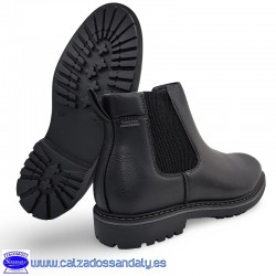 BOTA GOMA LATERAL CHELSEA CON CREMALLERA PARA FACIL PONER CON SUELA DE GOMA LIGERA - NEGRO