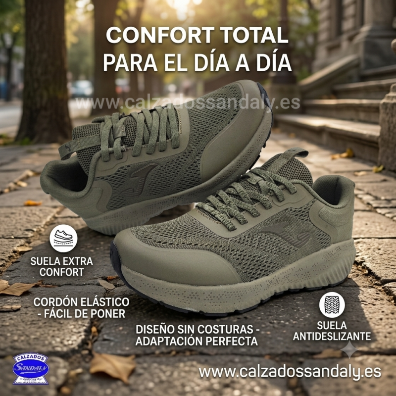 JOMA ZAPATILLA CONFORT CON CORDONDES ELASTICOS DE FACIL PONER Y SUELA ALMOHADILLADA - VERDE