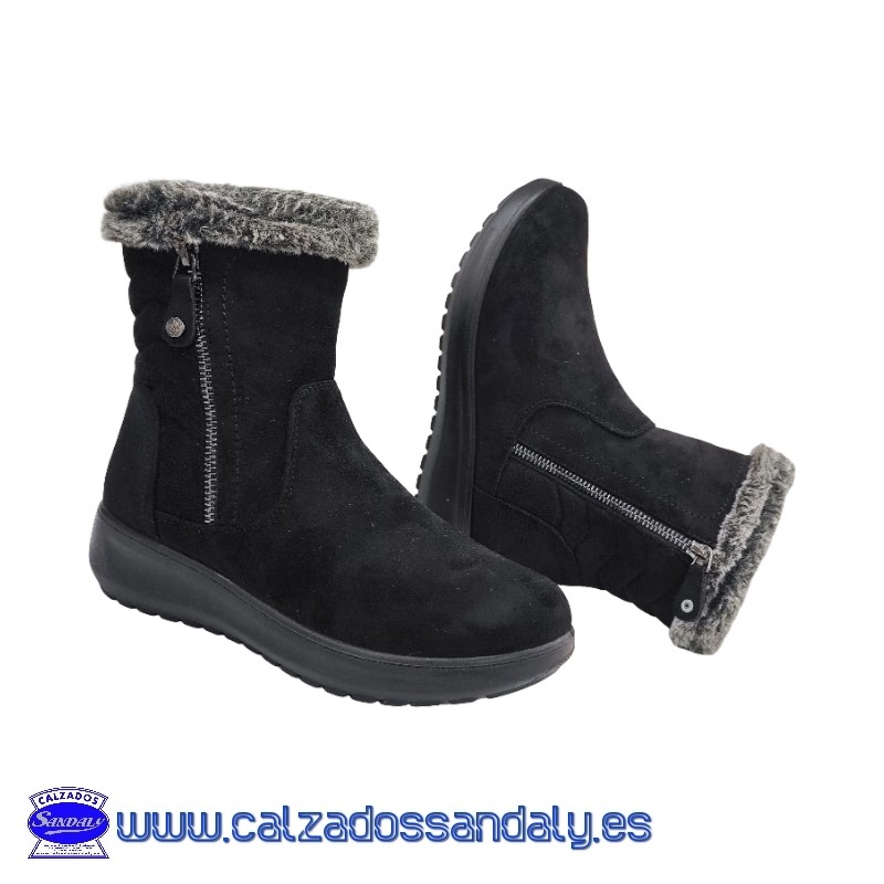 BOTIN REPELENTE AL AGUA Y ANTIDESLIZANTE CON SUELA CONFORT Y SERRAJE SUAVE - NEGRO