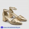 ZAPATO PUNTA FINA Y COGIDO AL TOBILLO EN SERRAJE SUAVE CON TACON ANCHO COMODO - DORADO