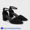 ZAPATO PUNTA FINA Y COGIDO AL TOBILLO EN SERRAJE SUAVE CON TACON ANCHO COMODO - NEGRO