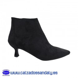 BOTIN DE CAÑA BAJA Y ESTRECHA CON TACON COMODO DE VESTIR - NEGRO